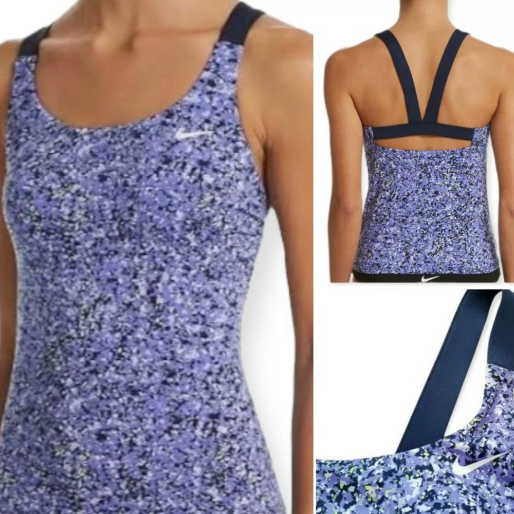 NIKE Women's V-Back Tankini Swimsuit Top Lilac/Multicolor